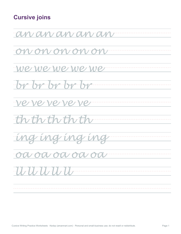 Preview of Printable Cursive Letter Joins Sheet