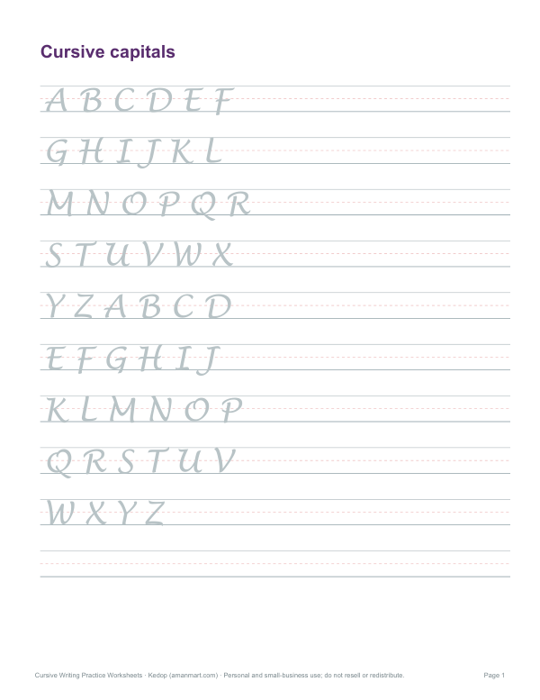 Preview of Printable Cursive Capital Letters A–Z