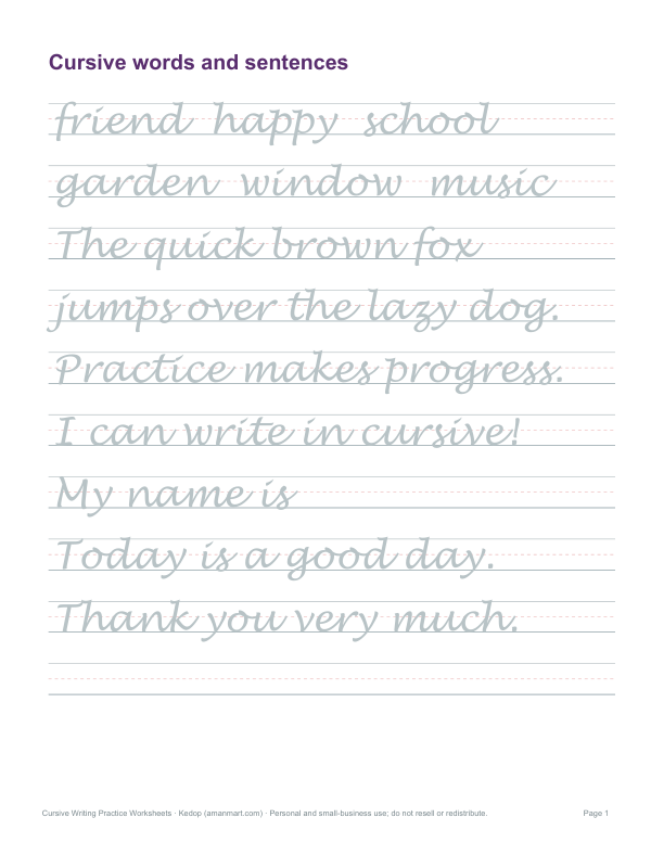 Preview of Printable Cursive Words and Sentences